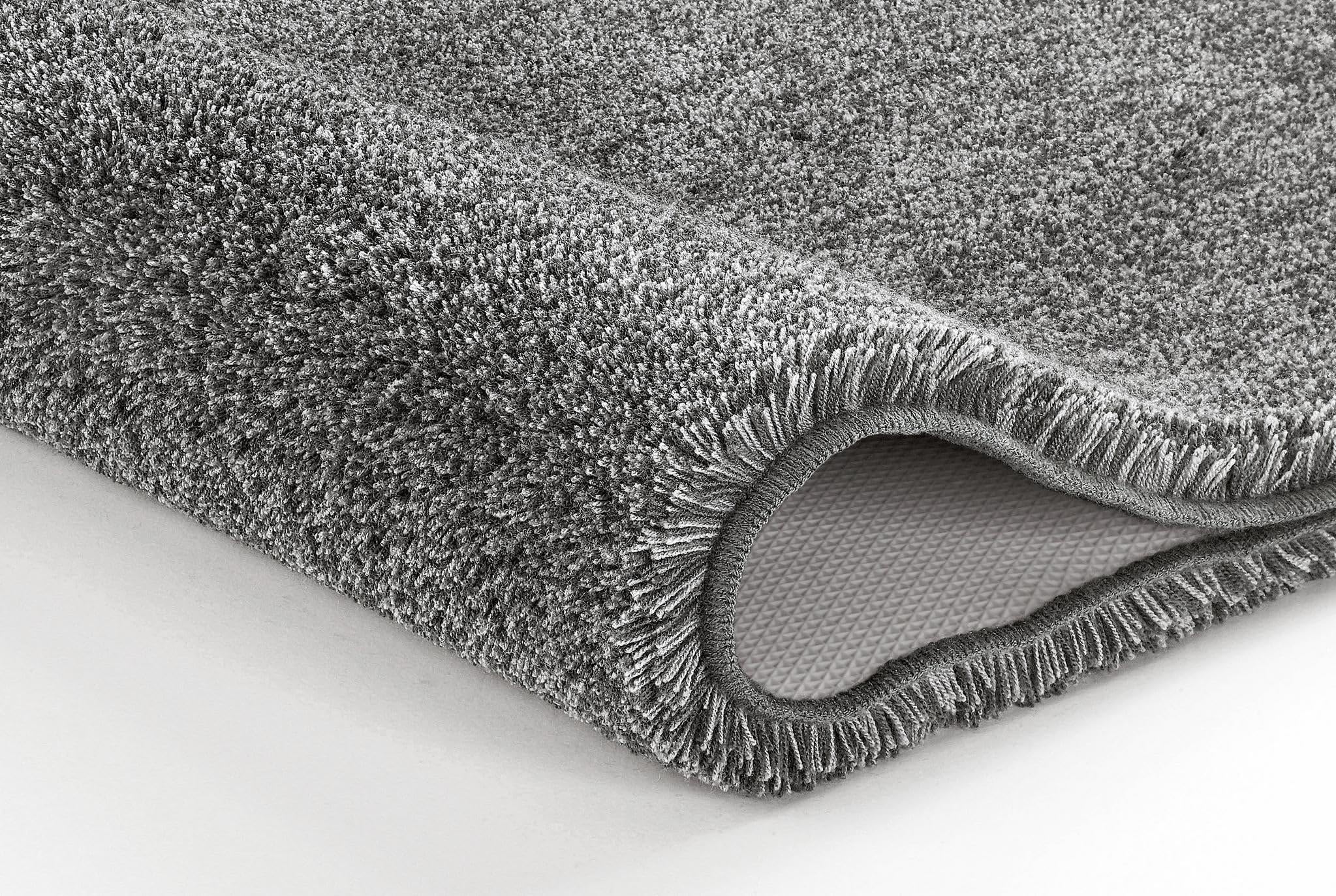 Kleine Wolke Badteppich-Set Relax Anthrazit 2-teilig 50x50cm und 55x85cm | OEKO-TEX zertifiziert, rutschhemmende Unterseite, für Fußbodenheizung, maschinenwaschbar, 100% Polyacryl