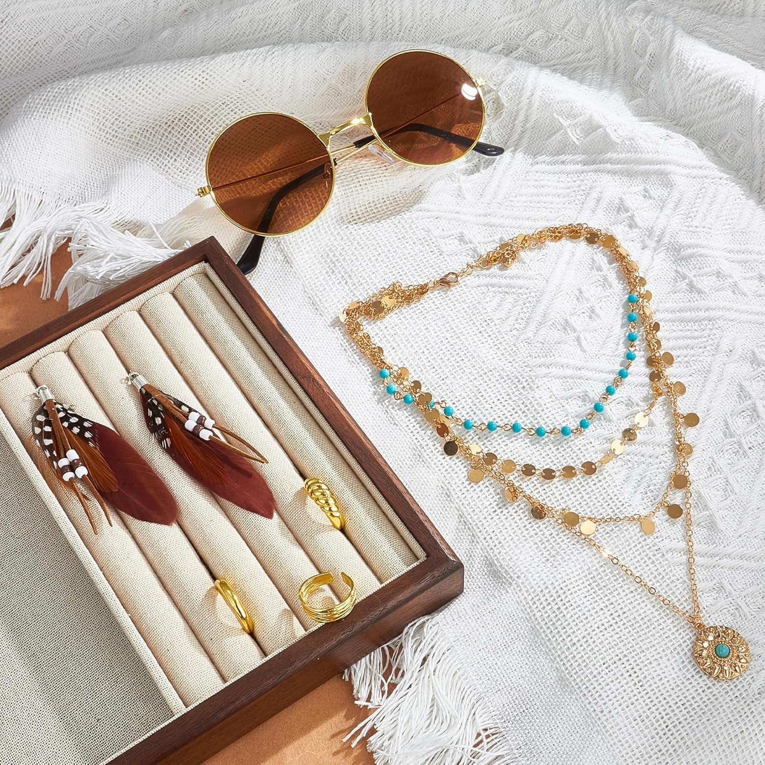 60s 70s Outfits for Women Hippie Disco Costume Boho Fringe Vest Clothes for Halloween Party Hippie Accessories Set - Image 4