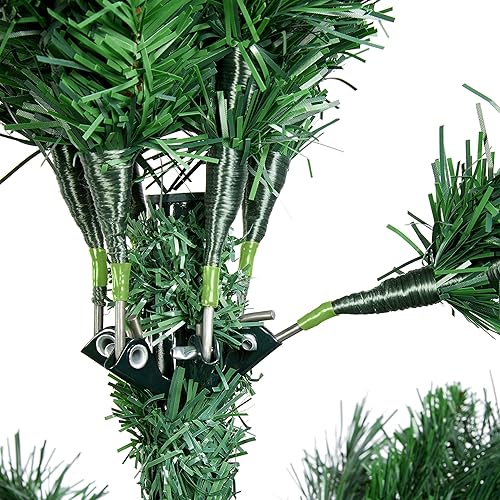 Miniatura 4 de Yaheetech Árbol de Navidad de abeto de 6 pies con base plegable y puntas de PVC, árbol de Navidad artificial preiluminado esmerilado con piñas,