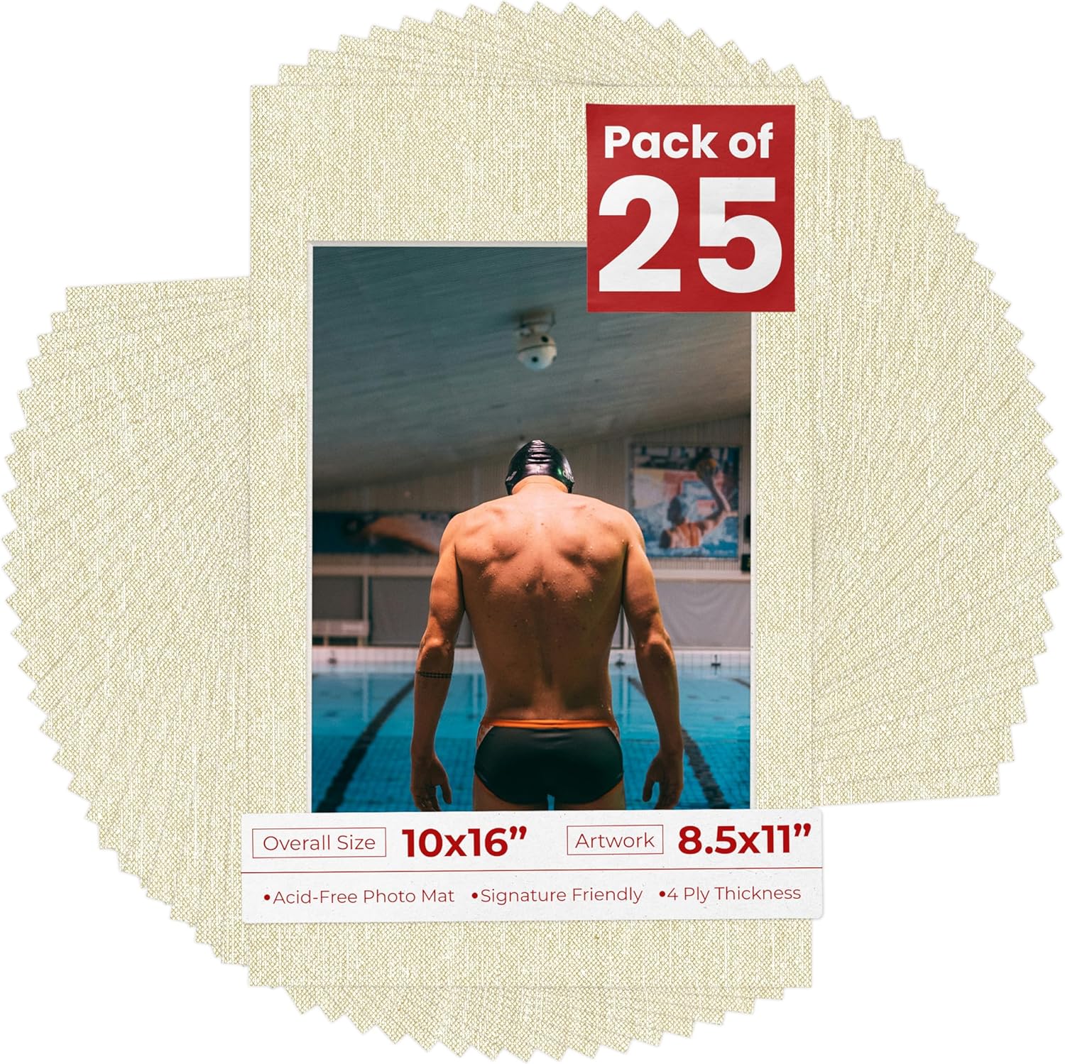 Poster Palooza Pack of 25 Acid Free 10x16 Mats Bevel Cut for 8.5x11 Photos - Fresh Linen Canvas Precut Matboards For Pictures, Photos, Framing - 4-ply Thickness