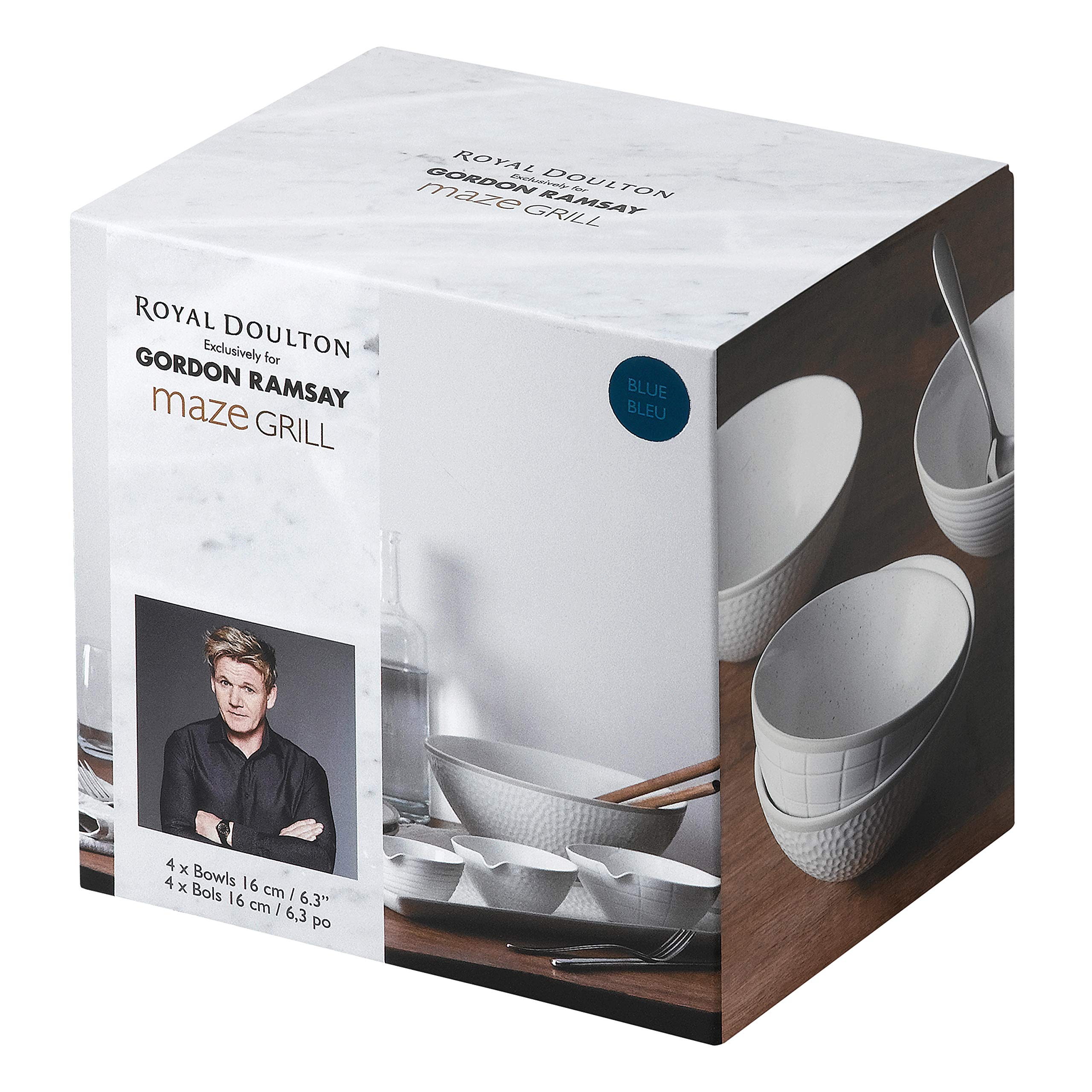 Royal Doulton 40034478 Gordon Ramsay Maze Grill 16 cm Schüssel Set 4 Stück, weiß, Steingut