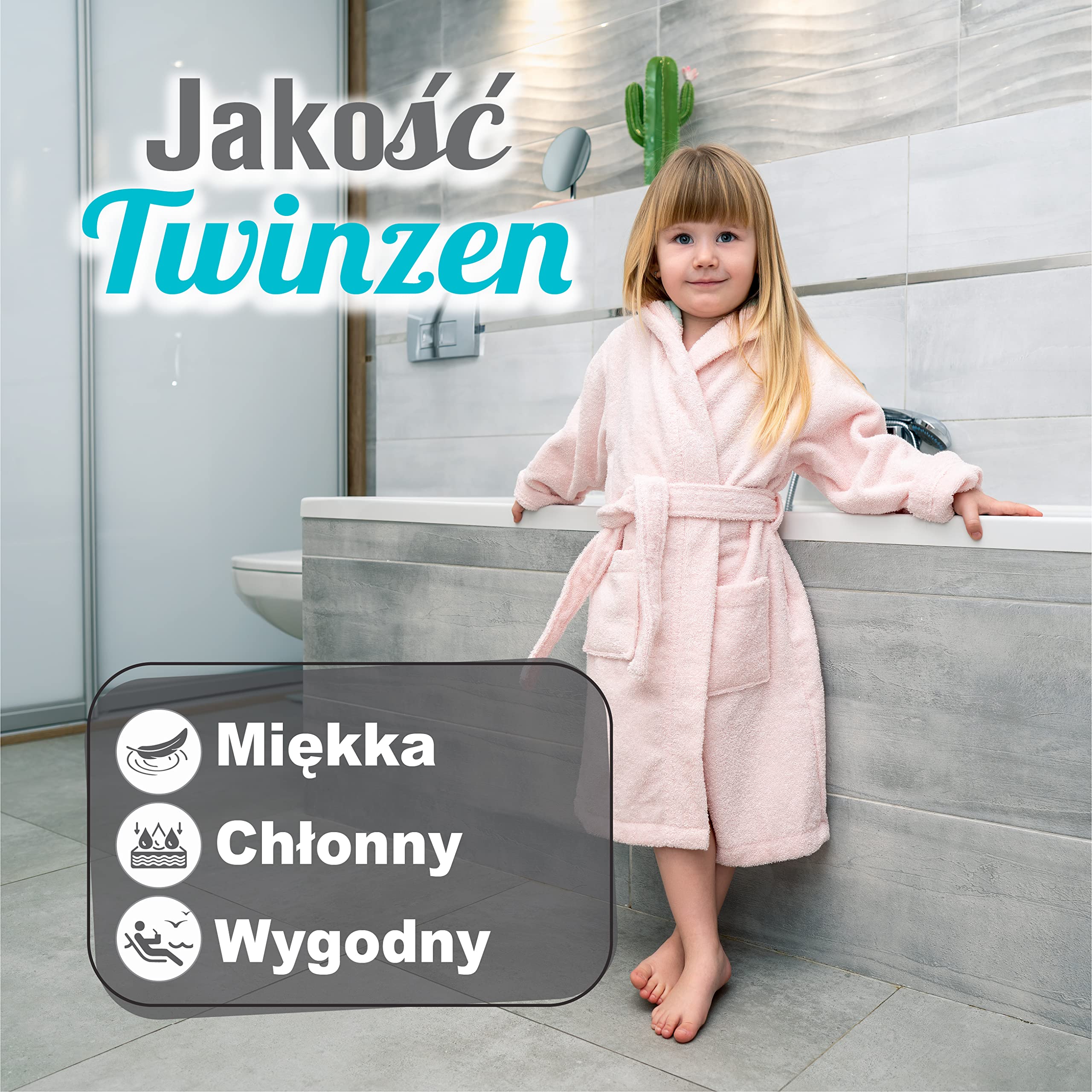 Twinzen Dziecięcy szlafrok kąpielowy z jednorożcem, dla chłopców i dziewczynek, 100% bawełna Öko-Tex®