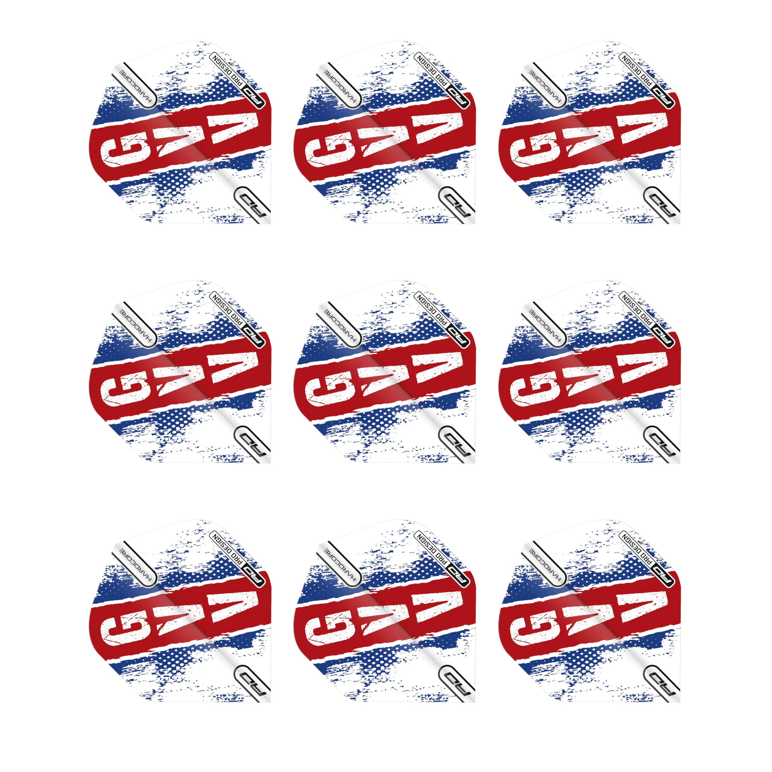 RED DRAGON Hardcore Gian Van Veen Red, White and Blue Standard Dart Flights - 3 Sets Per Pack (9 Dart Flights in total) — image 1