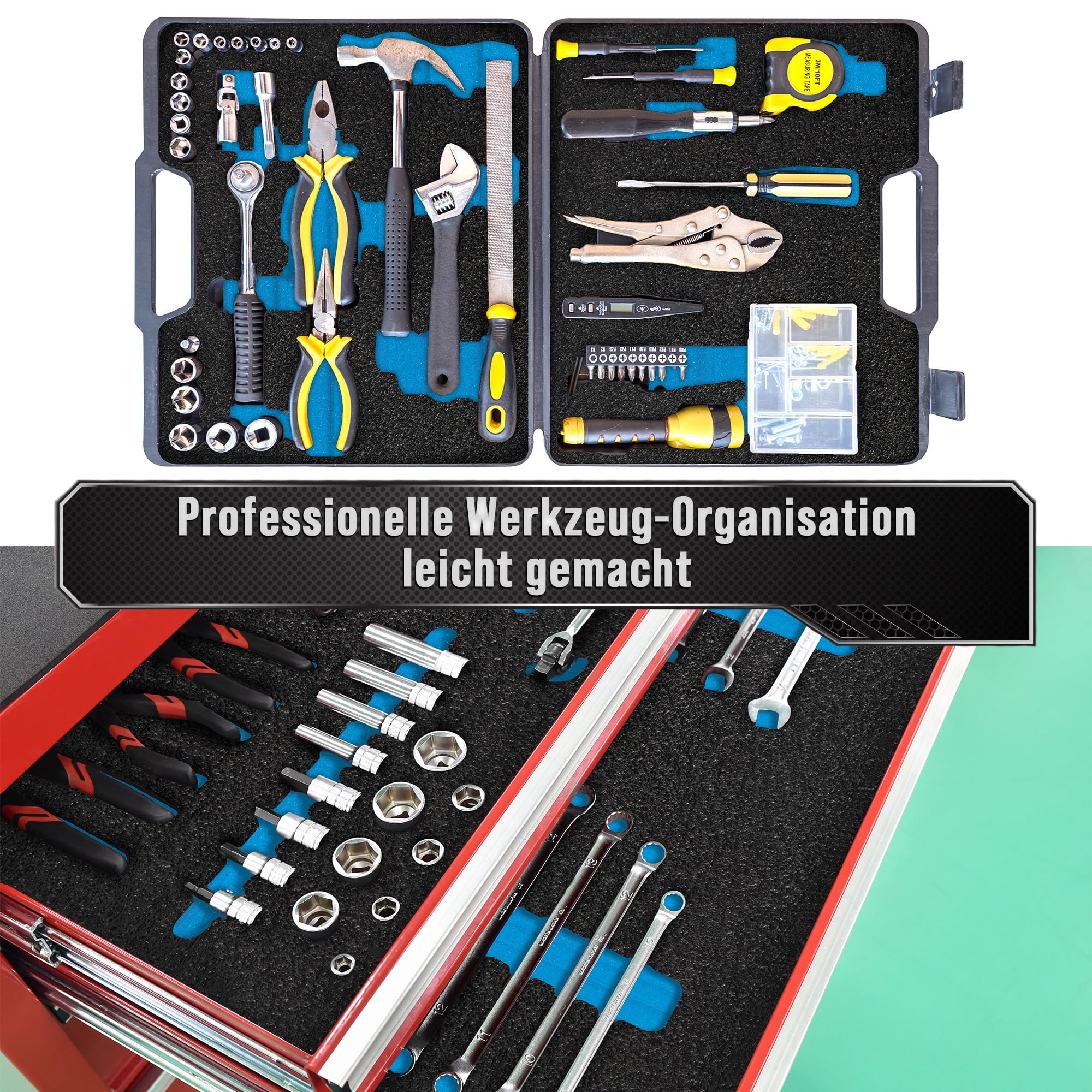 Precision Defined Werkzeugkisten-Schaumstoff - Einsätze für Koffer, Shadow-Schaumstoff, Werkzeug-Schaumstoffs, Polyethylenschaumstoffs - Schwarz/Blau (40,6 x 30,4 x 2,54 cm, 4er-Pack)