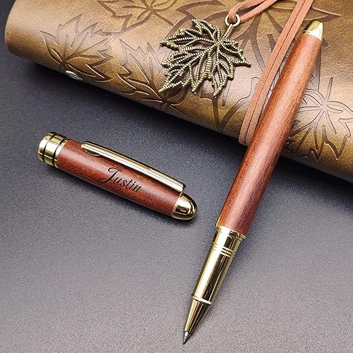 Miniatura 1 de Bolígrafo de acción de perno personalizado, grabado gratis de madera + bolígrafo de metal con 2 repuestos, regalos personalizados para Navidad, día