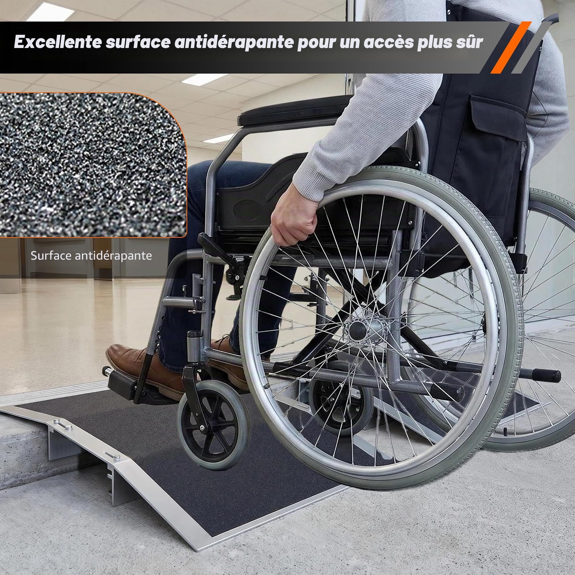 Lot de 2 rampes de seuil de porte - 30 x 43 cm - Rampe de fauteuil roulant réglable en aluminium - Pour passages de porte de 7 à 13 cm de large - Antidérapante - Pour fauteuil roulant, vélo - Charge