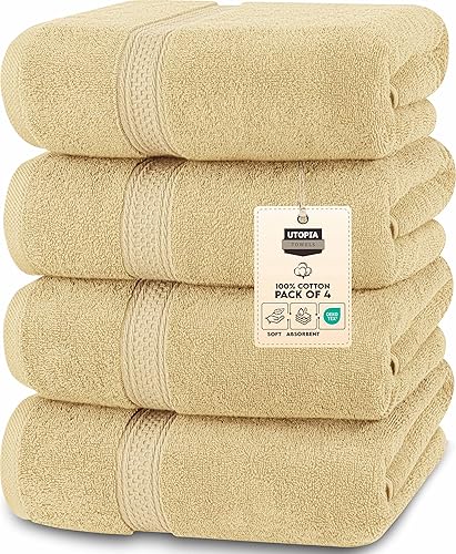 Toallas de baño de algodón de lujo de 700 GSM (4 unidades, 27 x 54 pulgadas) por Utopia, Beige