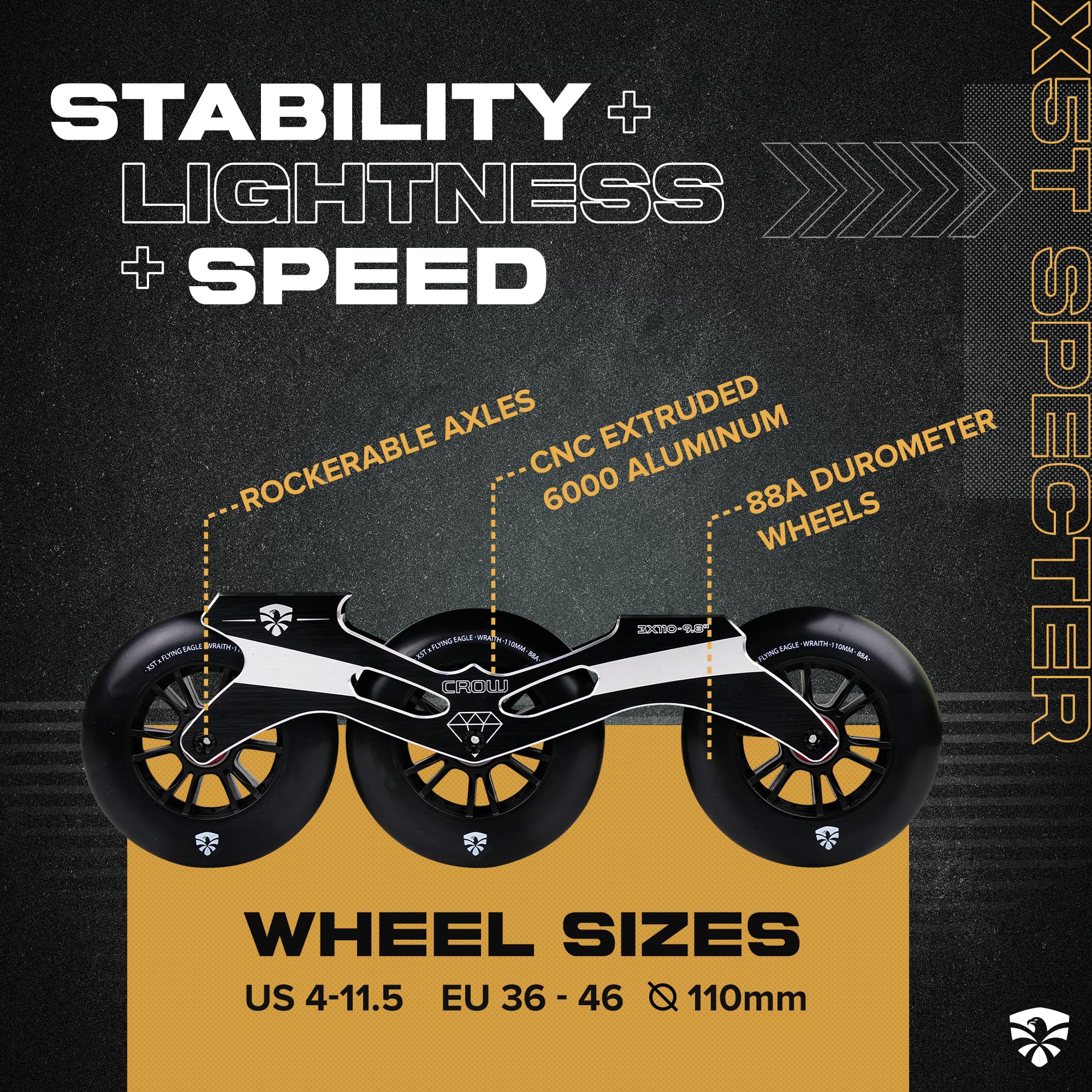 Flying Eagle X5T Spectre Freeskates - Speed Inline Skates for Men, Women & Teens, Tri Inline Skates, Black, Size 36