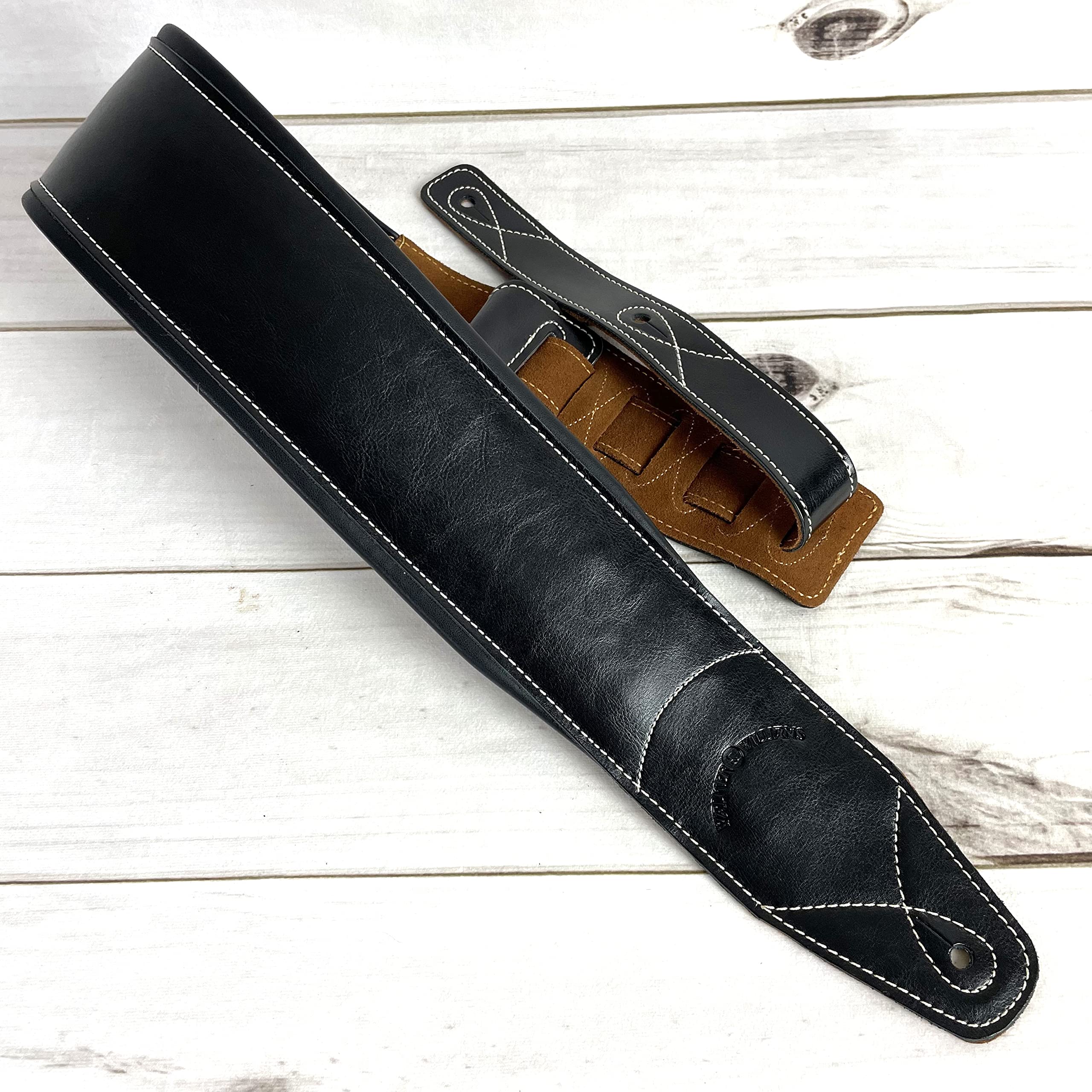 Walker & Williams super largo nero 10,2 cm, con imbottitura doppia tracolla in pelle per basso