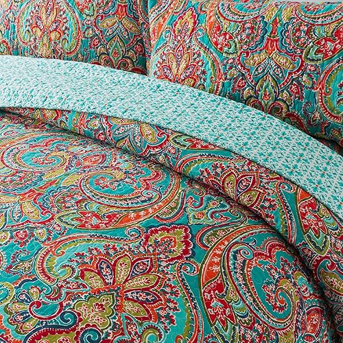 Miniatura 3 de NEWLAKE Juego de colcha de algodón, juego de colcha reversible de retazos, patrón floral hermoso europeo, tamaño California King