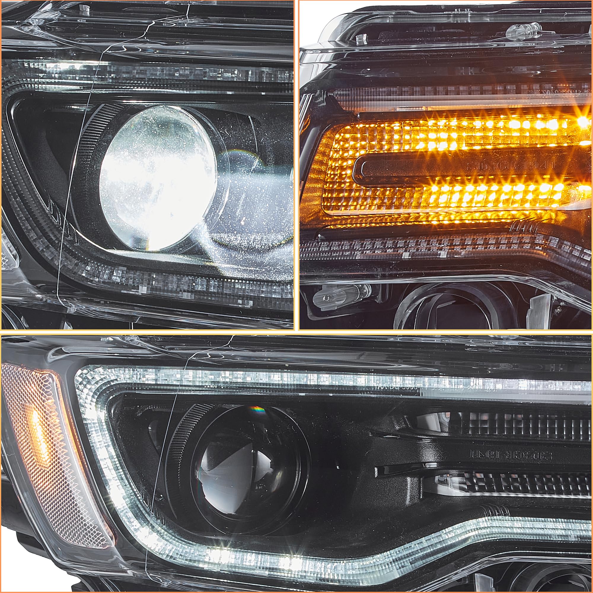 VLAND Phare à LED pour Grand Cherokee WK2 2014-2021, avec affichage dynamique, côté conducteur et passager - noir (Réflecteur clair)