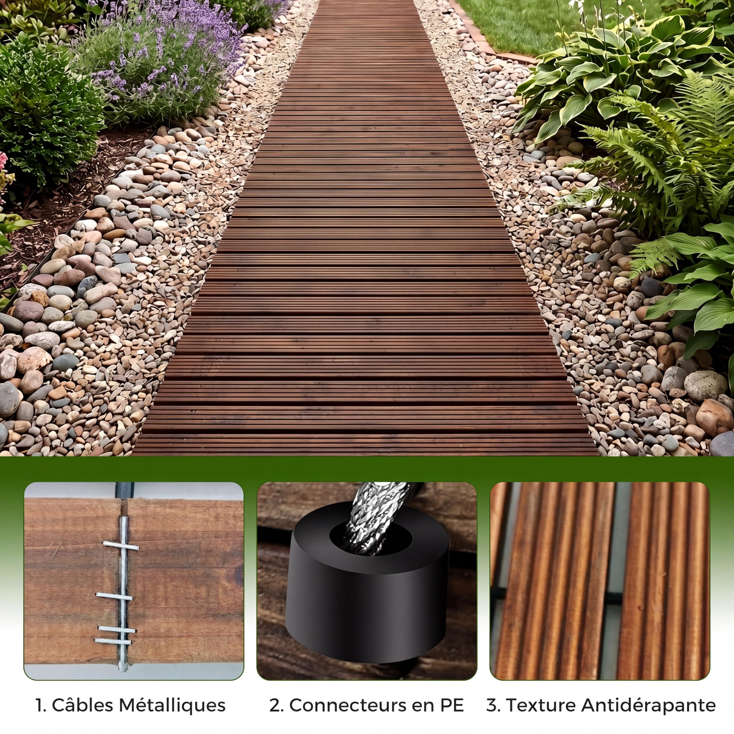 COSTWAY Allée de Jardin en Bois de 367 cm avec Fil d'acier (Marron)