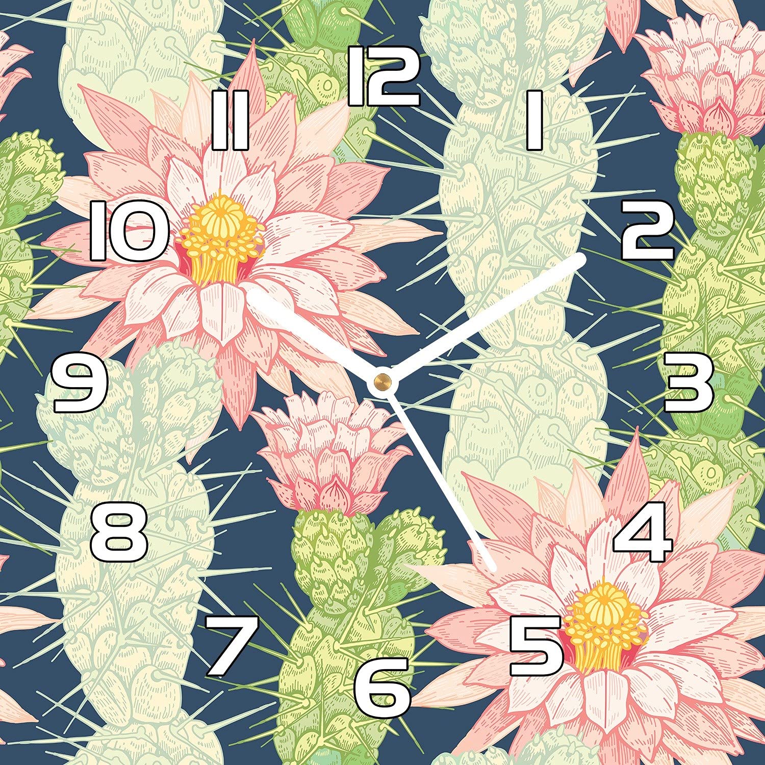 Horloge en verre 30x30 cm Cactus Fleurs avec aiguilles noires Coloray