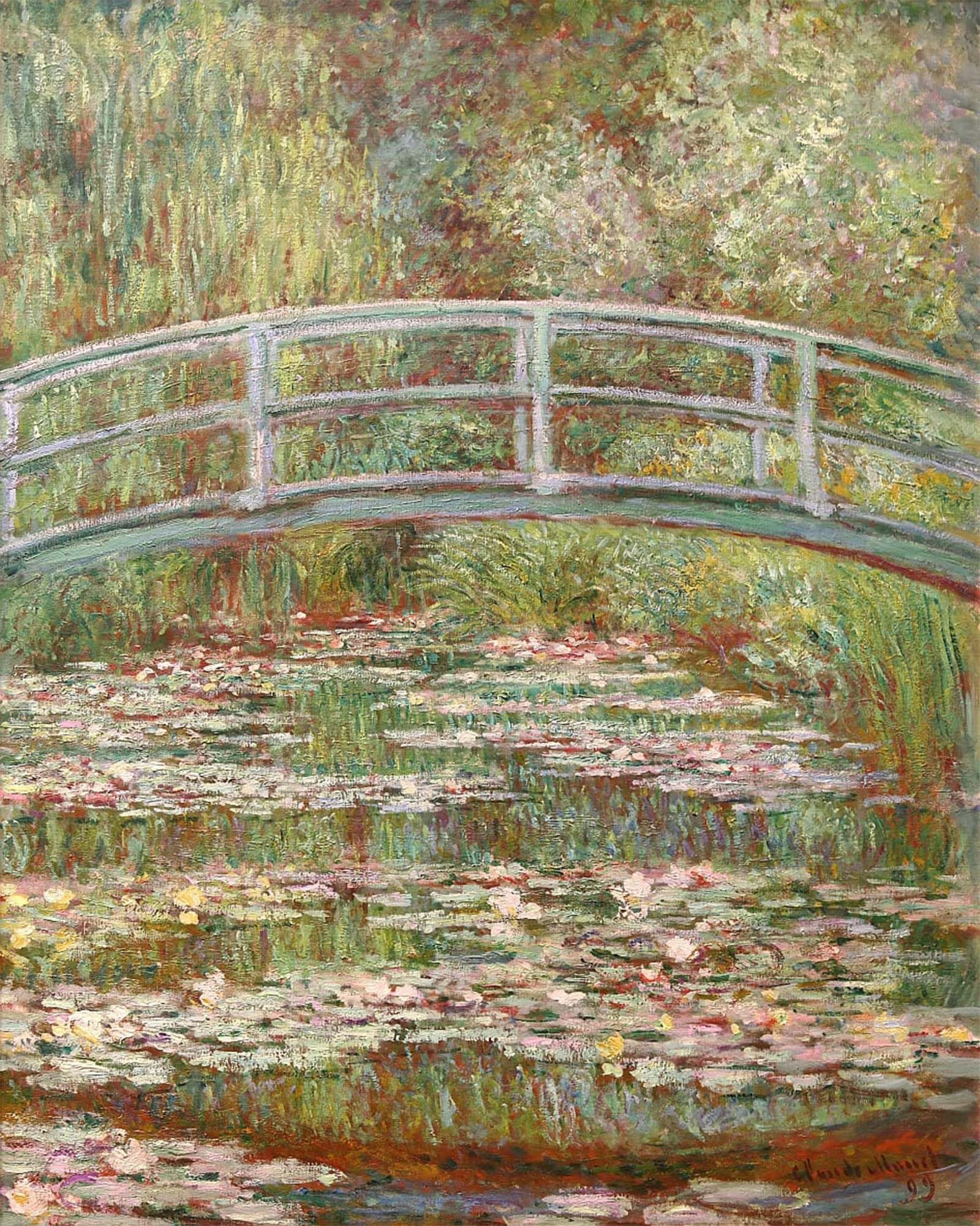 ARTXLXXBN Famous Art Print Poster Vintage Wall Art Bridge Over a Pond of Water Lilies by Claude Monet Canvas Art Poster for Home Decor 60x90cm