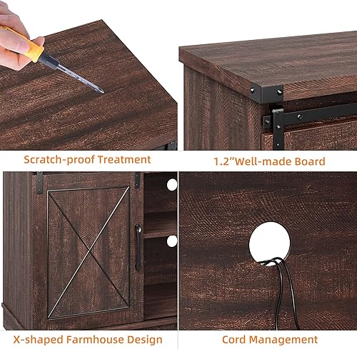 Vista 5 de IDEALHOUSE Soporte de TV y centro de entretenimiento para TV de hasta 65 pulgadas con puertas correderas de granero y estante ajustable, mesa
