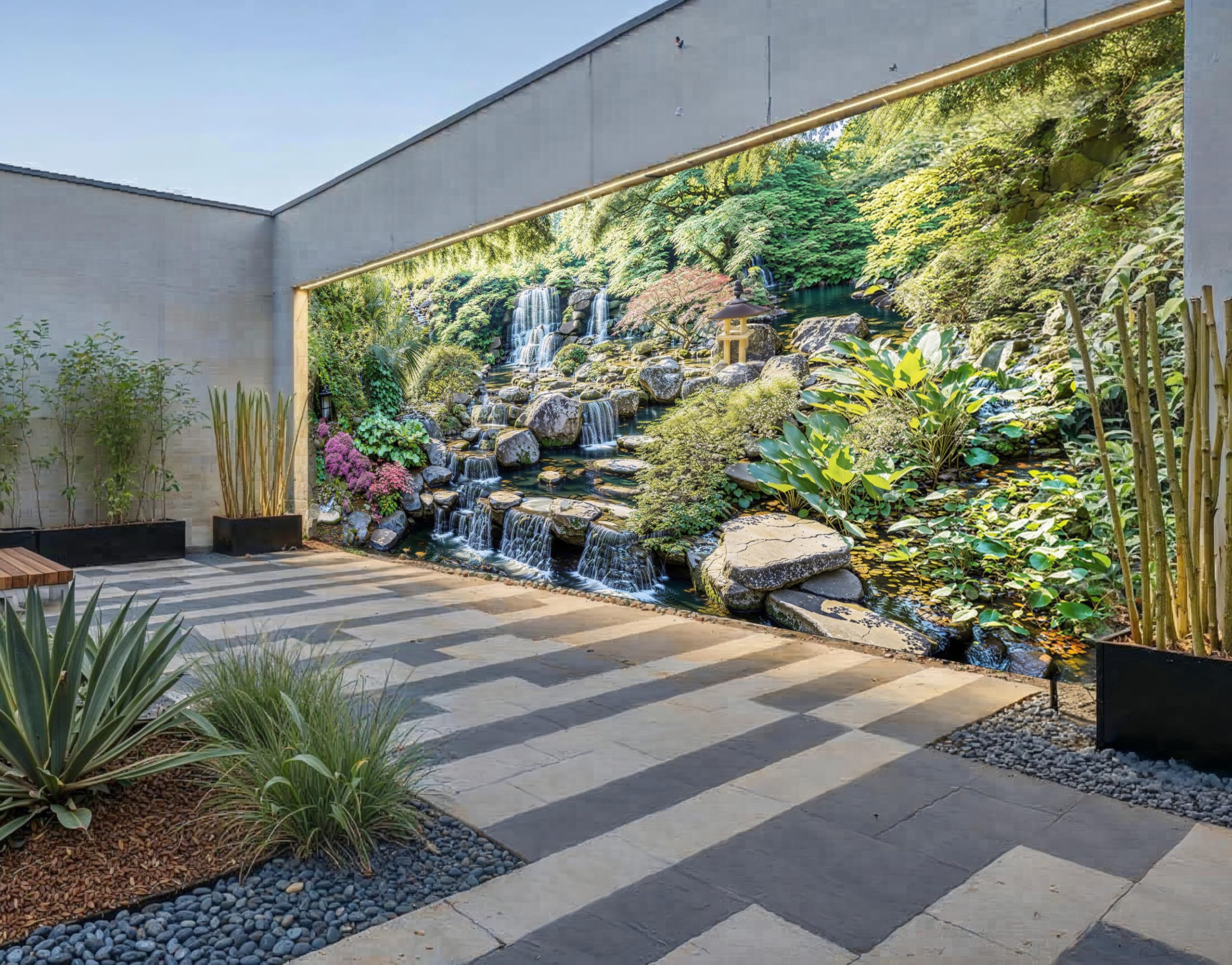 Sabrikas Let Your Creative Spirit Run Free Green Waterfall Mural, Tapestry & Curtain Waterproof Outdoor Wall Hanging, Waterfall Feature Backdrop, Garden Pond Wall Art, Fence Feature & Outdoor Decor (W600cm X H180cm)
