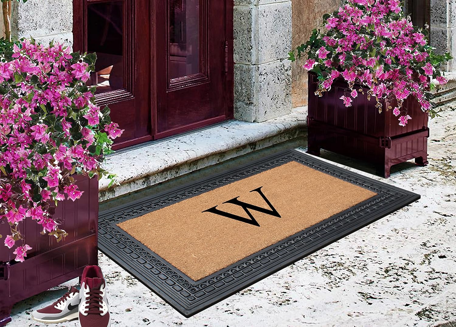 A1HC Natural Rubber & Coir Monogrammed Doormat for Outdoor Entrance, Anti-Shed Treated Durable Front Door Mat, Heavy Duty, Low Profile, Easy to Clean, Long Lasting Porch Mats - 23"x38"