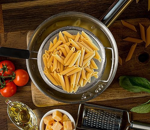 Vista 2 de 9" Large Fine Mesh Strainer with Thermo Plastic Rubber Handle - Sieve Fine Mesh Stainless Steel - Ideal Kitchen Essential to Strain Pasta, Quinoa