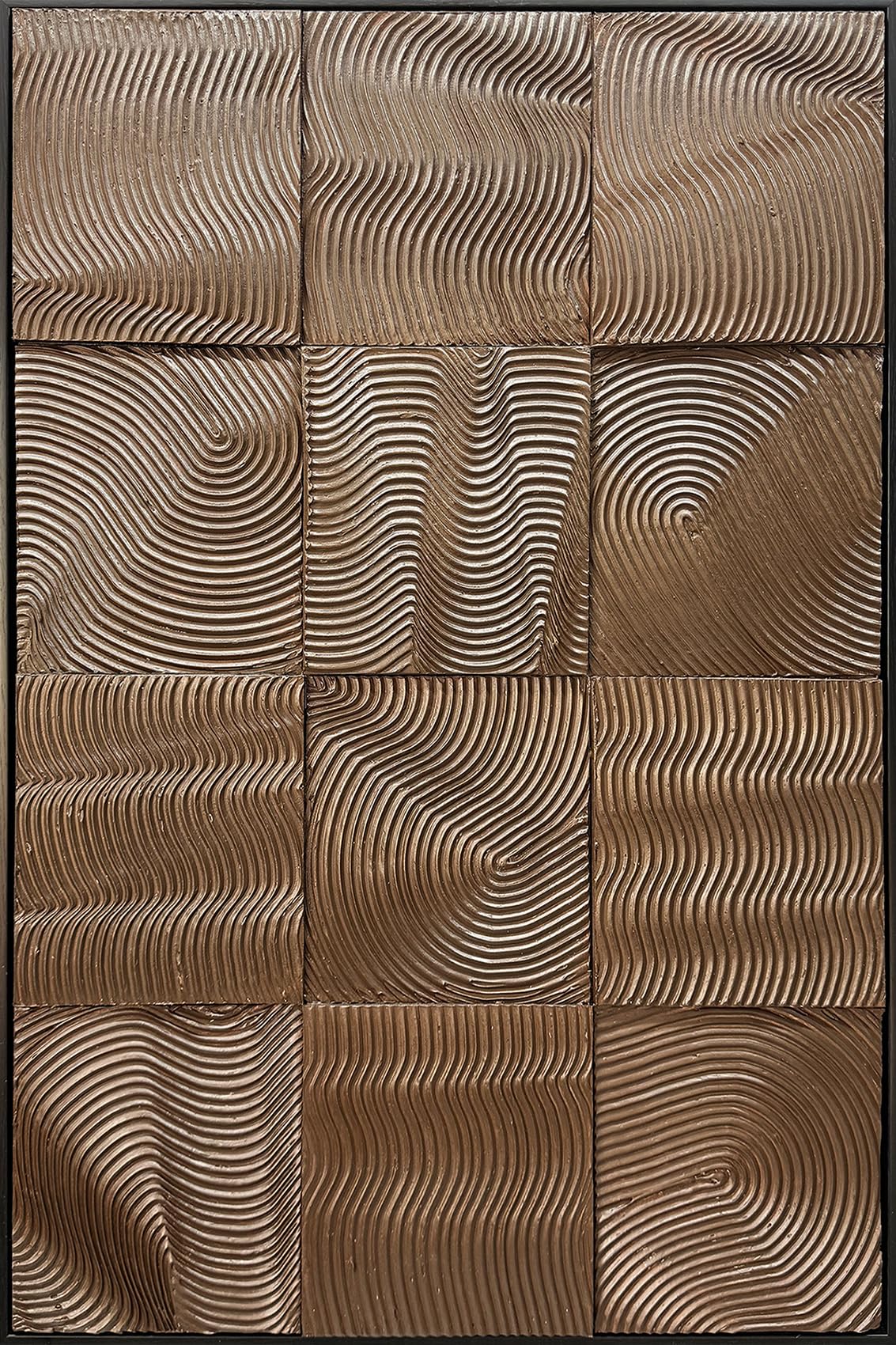 AZAVY Art,24x36Inch Hand Crafted Vertical Framed Oil Paintings Modern Abstract Golden Brown Geometric Canvas Wall Art