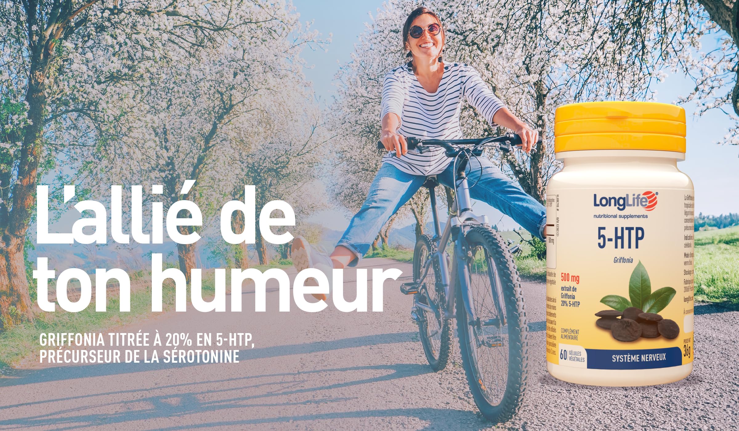 LongLife® 5-HTP | Griffonia titré à 20% en 5-HTP | 500mg de Griffonia - 100mg de 5-HTP | Humeur, détente, bien-être mental | 60 gélules végétales | Végan, sans gluten et doping free