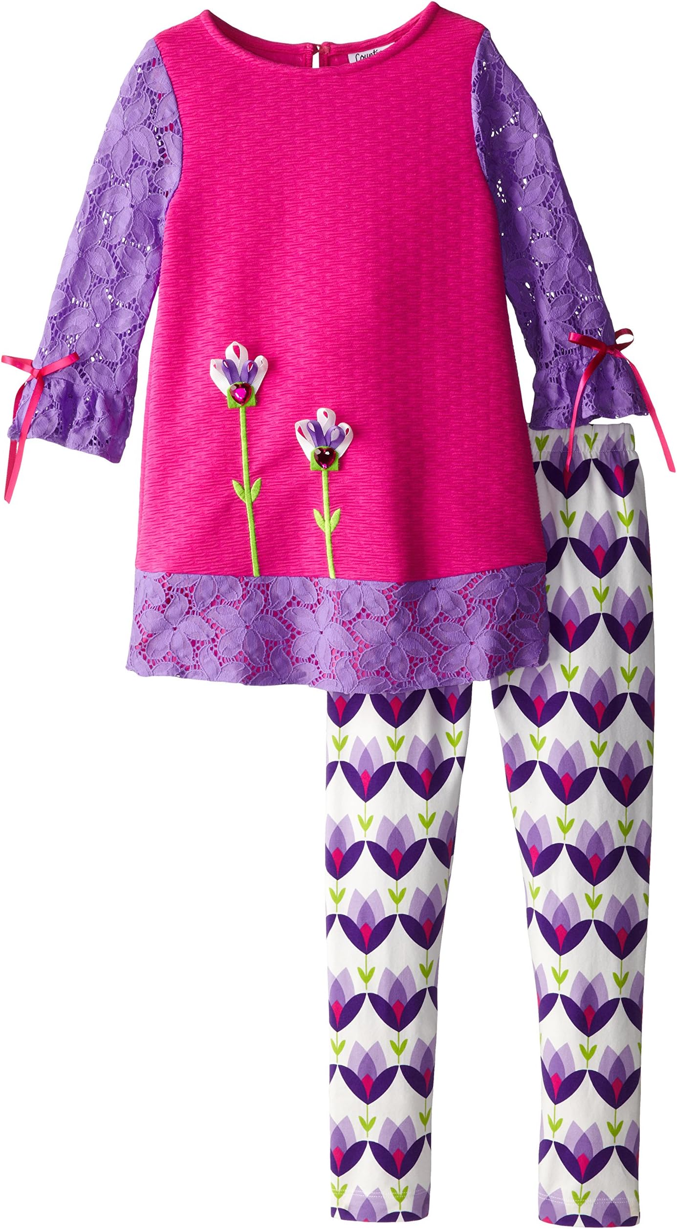 Rare Editions Little Girls' Tulip Print Lace Sleeve Set