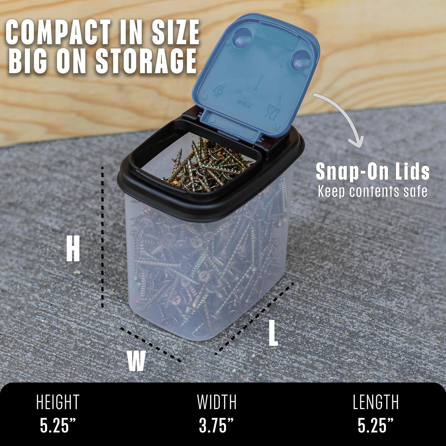 Buddeez Multi-Purpose Hardware Storage Bins Bits and Bolts Small Storage Containers, Hardware Organizers, Clear Containers With Blue Stackable Lids, Bolt and Screw Organizer (1 Quart - 12 Pack)