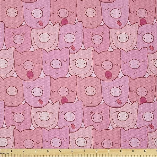 Miniatura 621 de Lunarable - Tela para amantes de perros de The Yard, patrón divertido de animales de dibujos animados en posiciones caprichosas estirando y Beige y