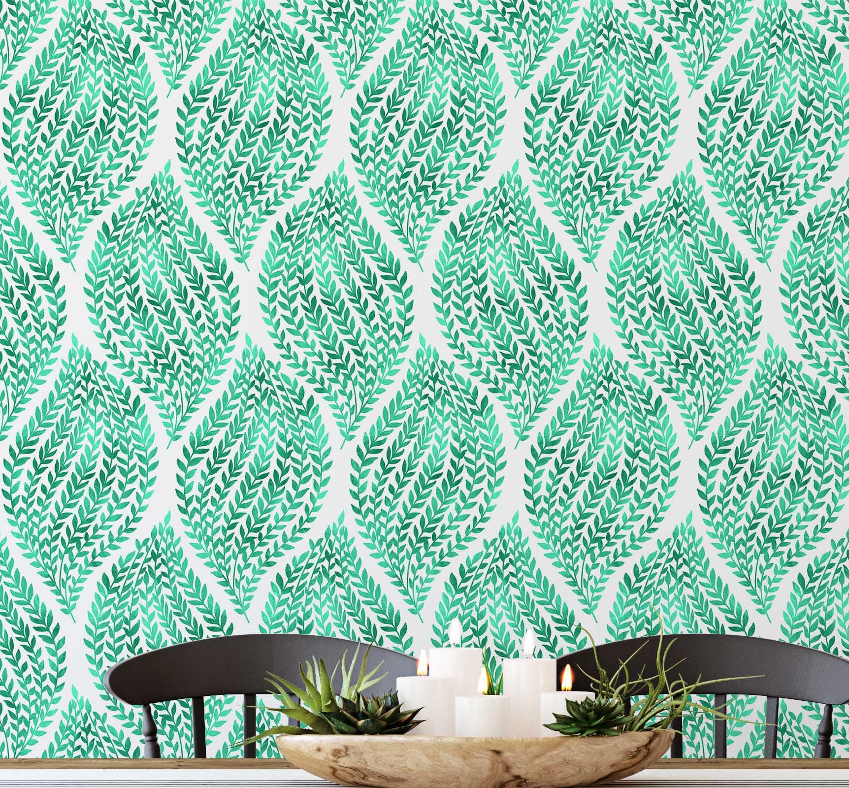 Papier peint vinyle monochrome vert S4Sassy 63x152 cm pour mur