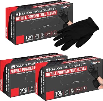 Salon World Safety Black Nitrile Disposable Gloves, Box of 100, Size X-Large, 5.0 Mil - Latex Free, Textured, Food Safe
