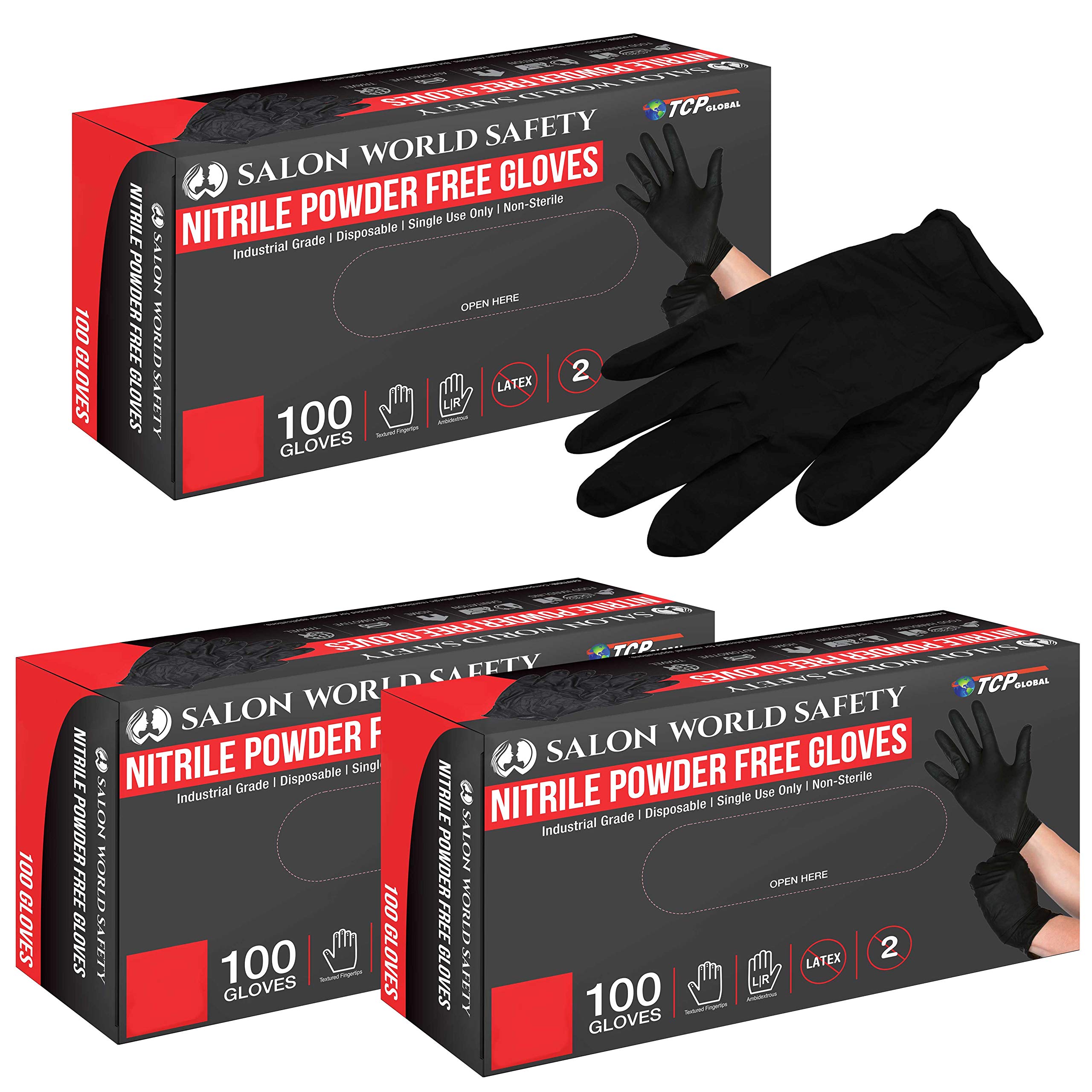Black Nitrile Disposable Gloves, 3 Boxes of 100, Size Large, 5.0 Mil - Latex Free, Textured, Food Safe