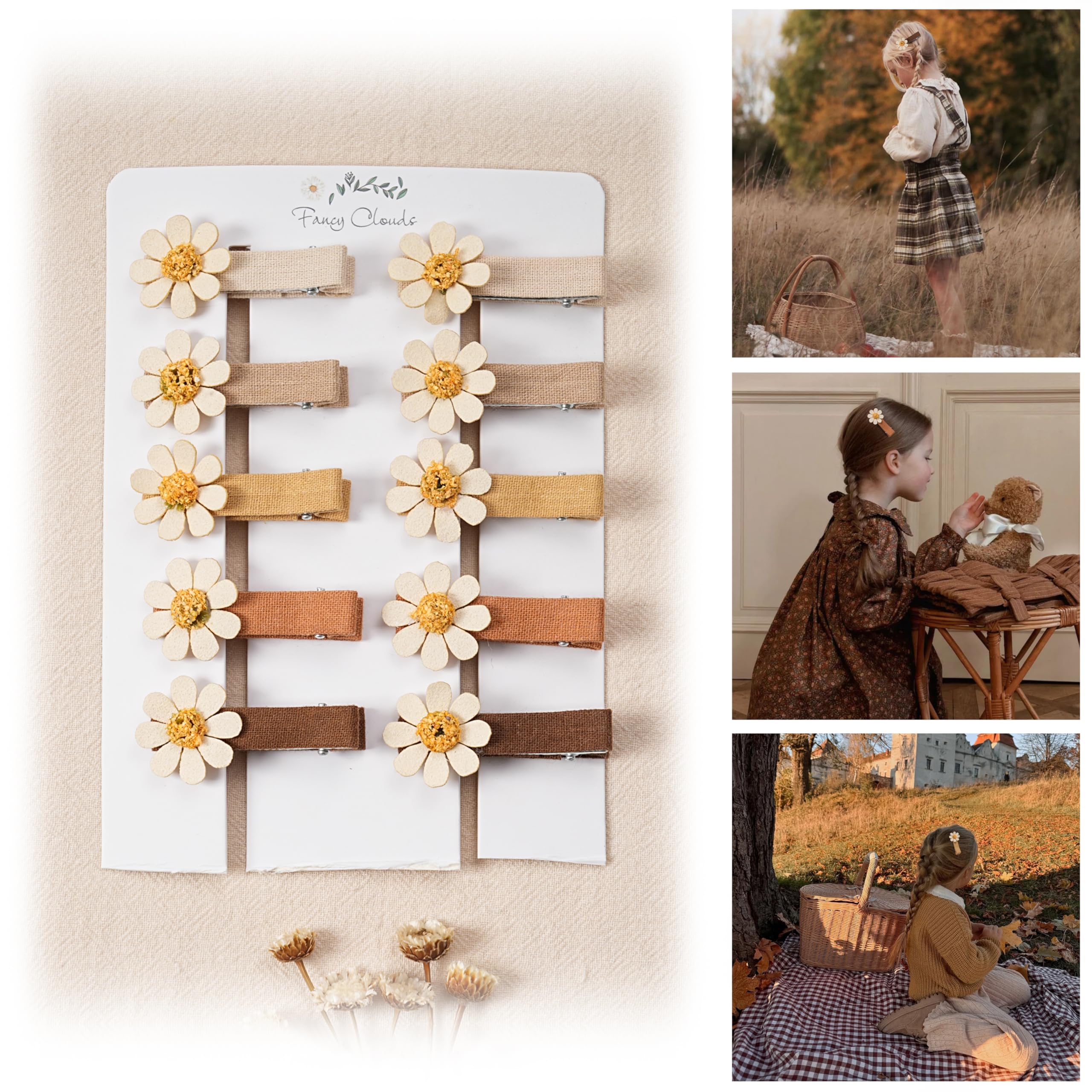 Hair Clips for Girls Women Toddler Baby,Assorted 10Pcs Flower Daisy Fabric Fully Lined Small Alligator Clips Hair Accessories for Teens Child Kids
