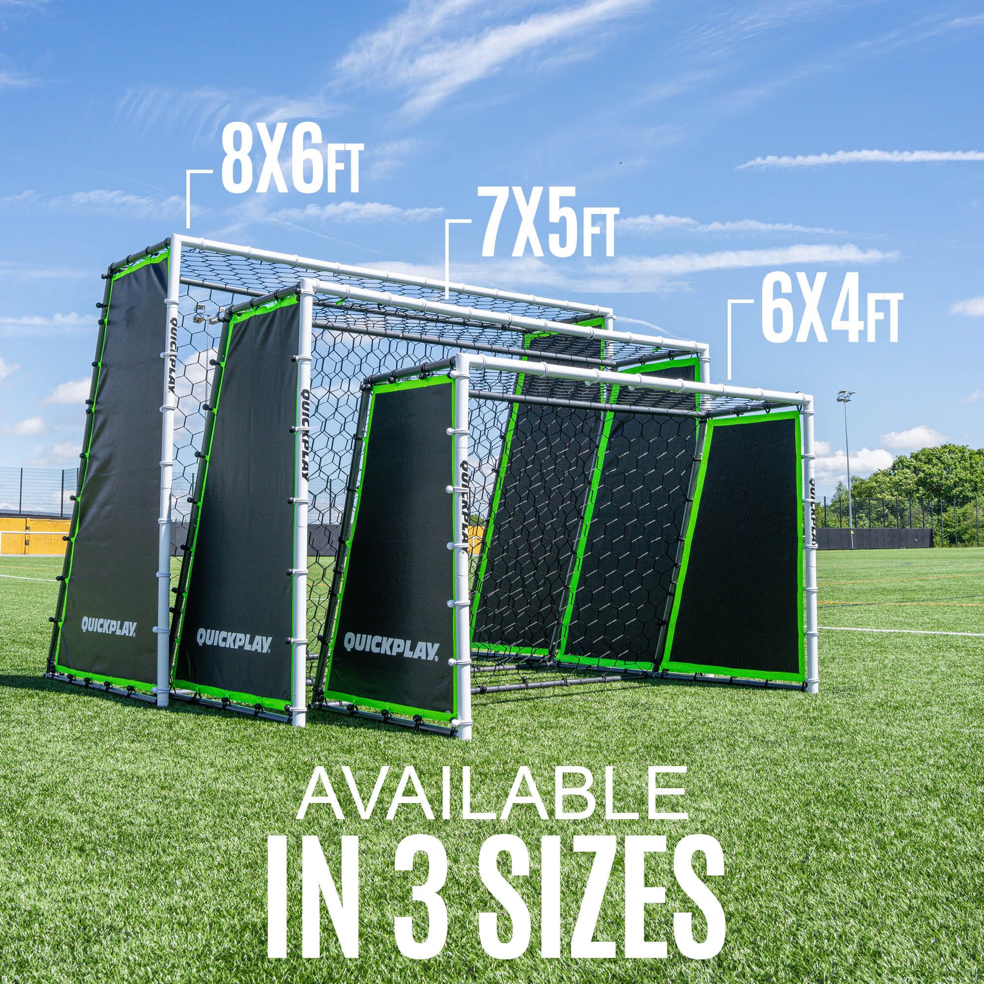 QuickPlay GS Trainer 210x150 cm Fußballtor und Rebounder für Fußball – 3-in-1 Fußball-Trainingszubehör mit Rückprallwand und Passiertrainer für Garten training, Schuss-, Pass- und Ballannahme Training