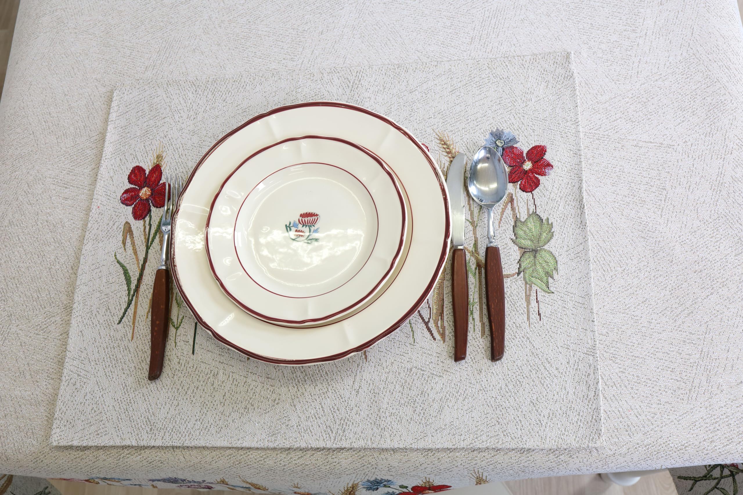 Tischsets Platzsets Abwaschbar 6er Set, 35x45 cm, Platzdeckchen Stoff 100% Jacquard Gobelin, Untersetzer Teller Hochwertige Wiederverwendbare für Hochzeit, Geburtstag, Küchen, Cafe - Roggen