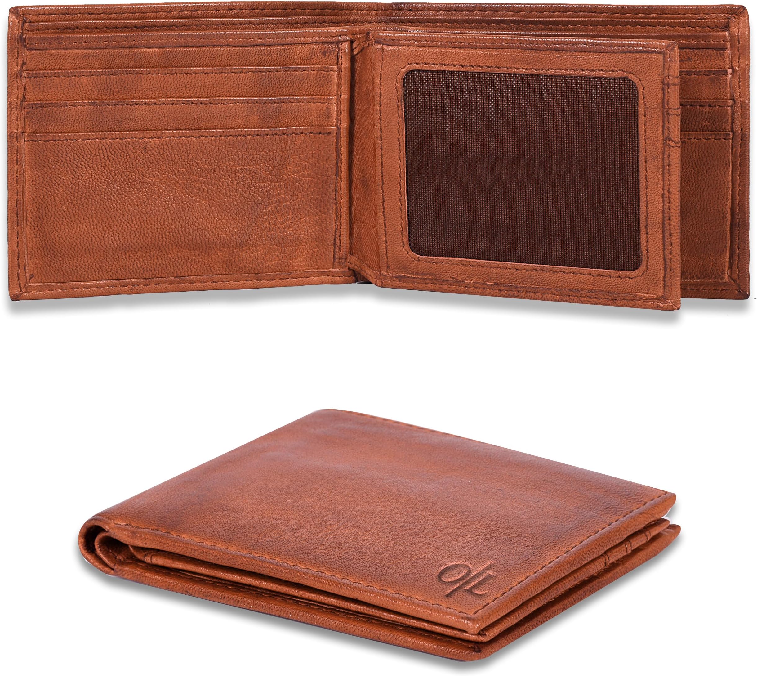 Oak Leathers Leather Wallet for Men - RFID Bifold Wallets with 9 Credit Cards 1 ID Window Slim Minimalist Front Pocket Gift For Men, Vintage Tan, Small, Wallet