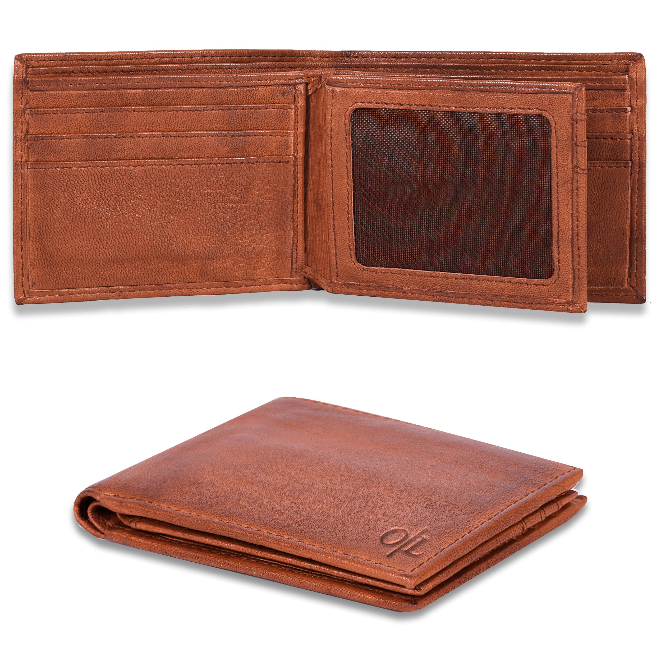Oak LeathersGenuine Leather Bifold Wallet for Men - Wallets with 9 Credit Cards, 1 ID Window, Slim Minimalist (Vintage Tan)