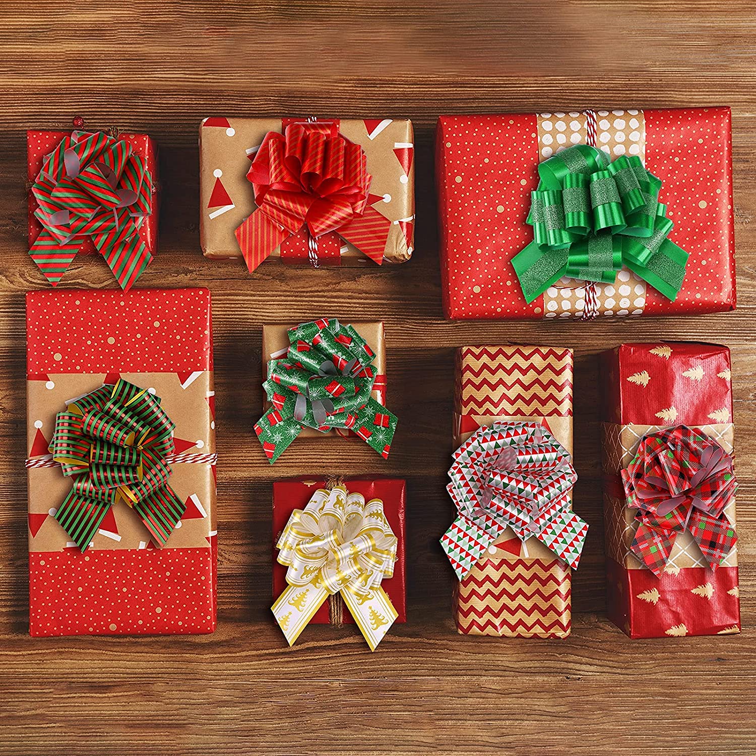 PintreeLand Kerst Trek Bogen Grote Gift Bogen Lint 40mm 12STKS voor Xmas Present Gift Wrapping, Kerst Decoratie, Bloemist