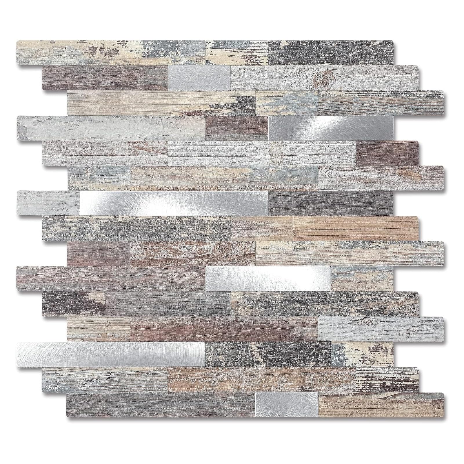 Carreaux métalliques à décoller et à coller dosseret cuisine salle de bains bois clair