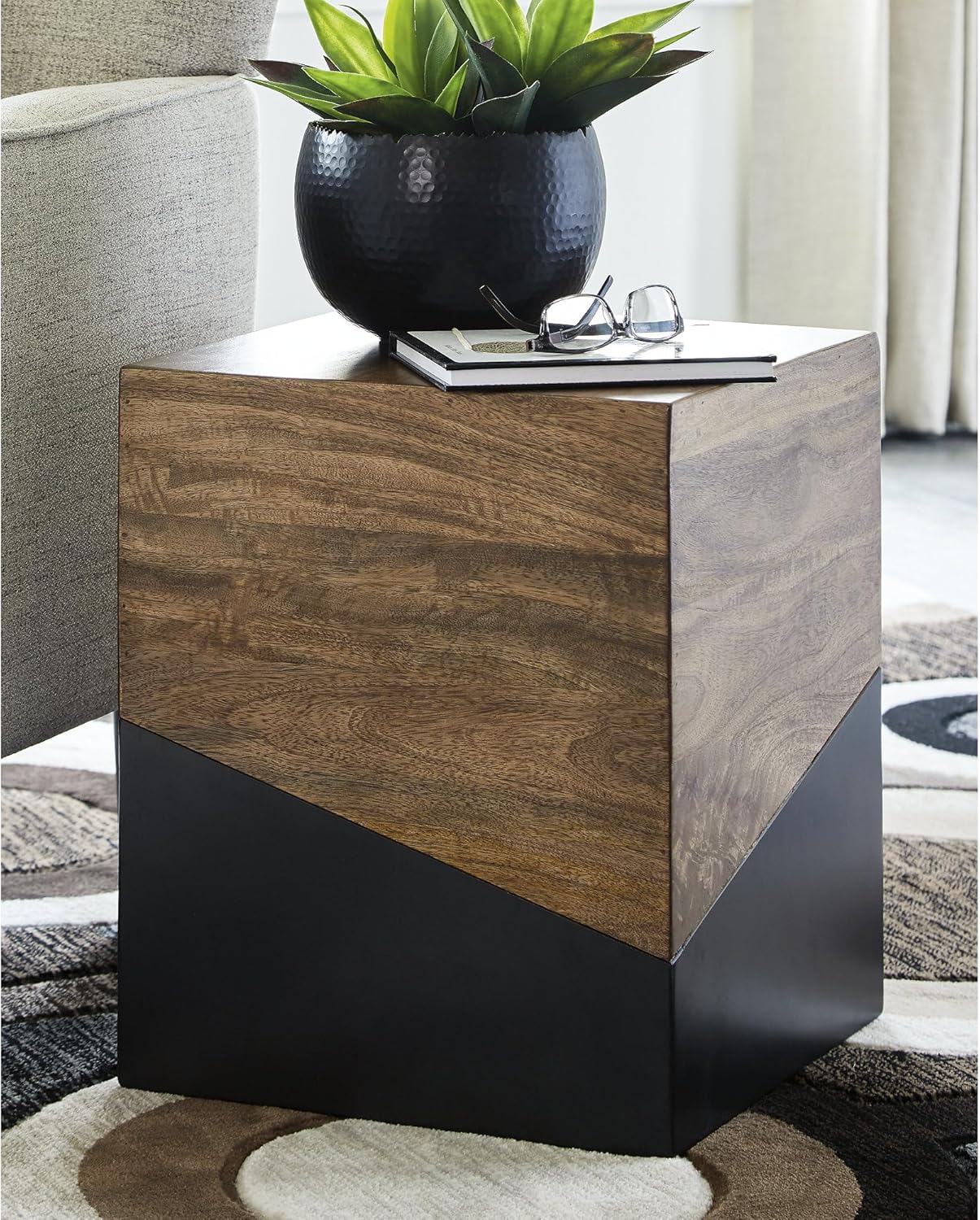 Signature Design by Ashley Trailbend Eclectic Accent End Table, Brown & Gunmetal