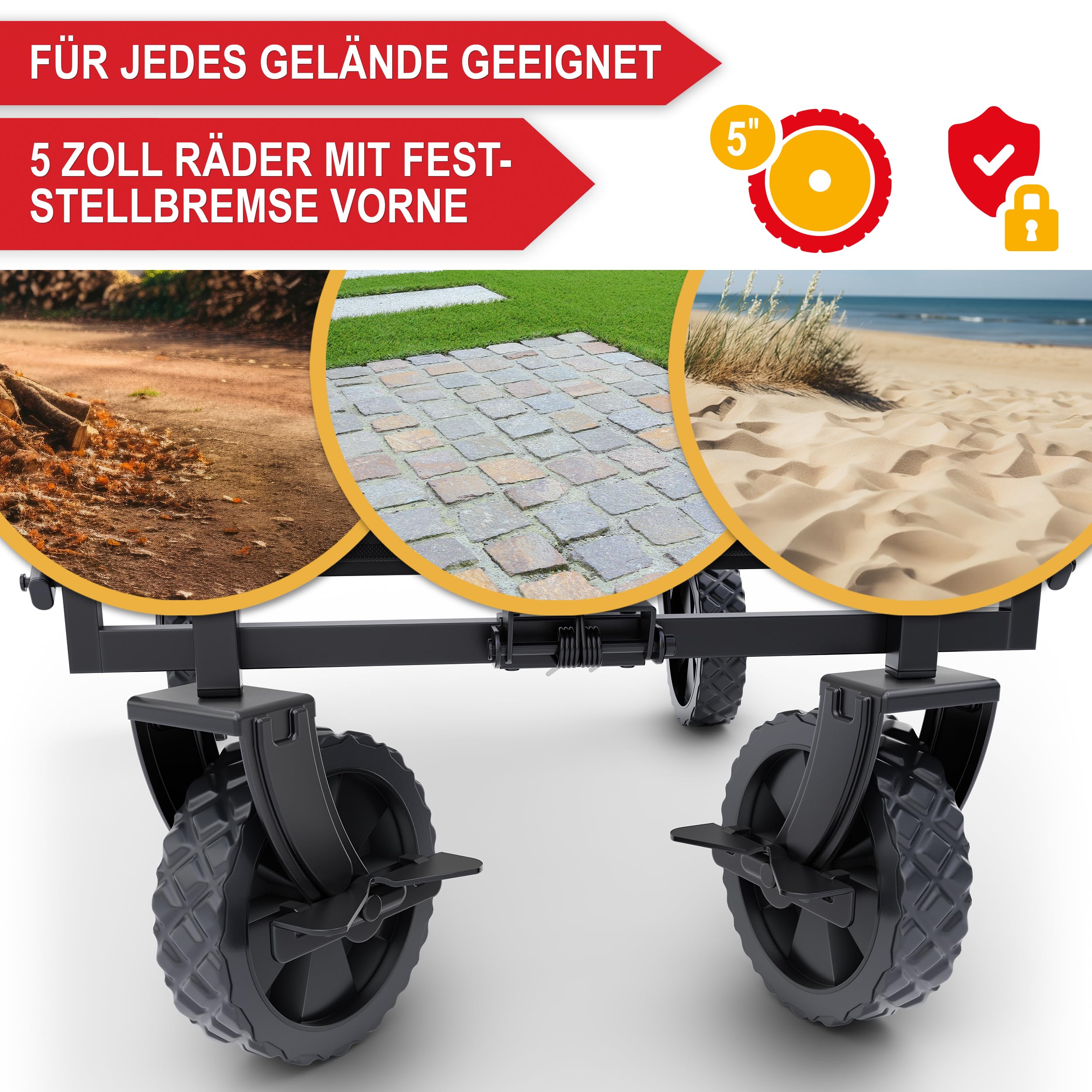 ONBEST Bollerwagen faltbar - Plus Regenschutz - Faltbollerwagen - Bollerwagen Für viele Anwendungen - Outdoor - klappbarer Transportwagen klappbar (Schwarz)