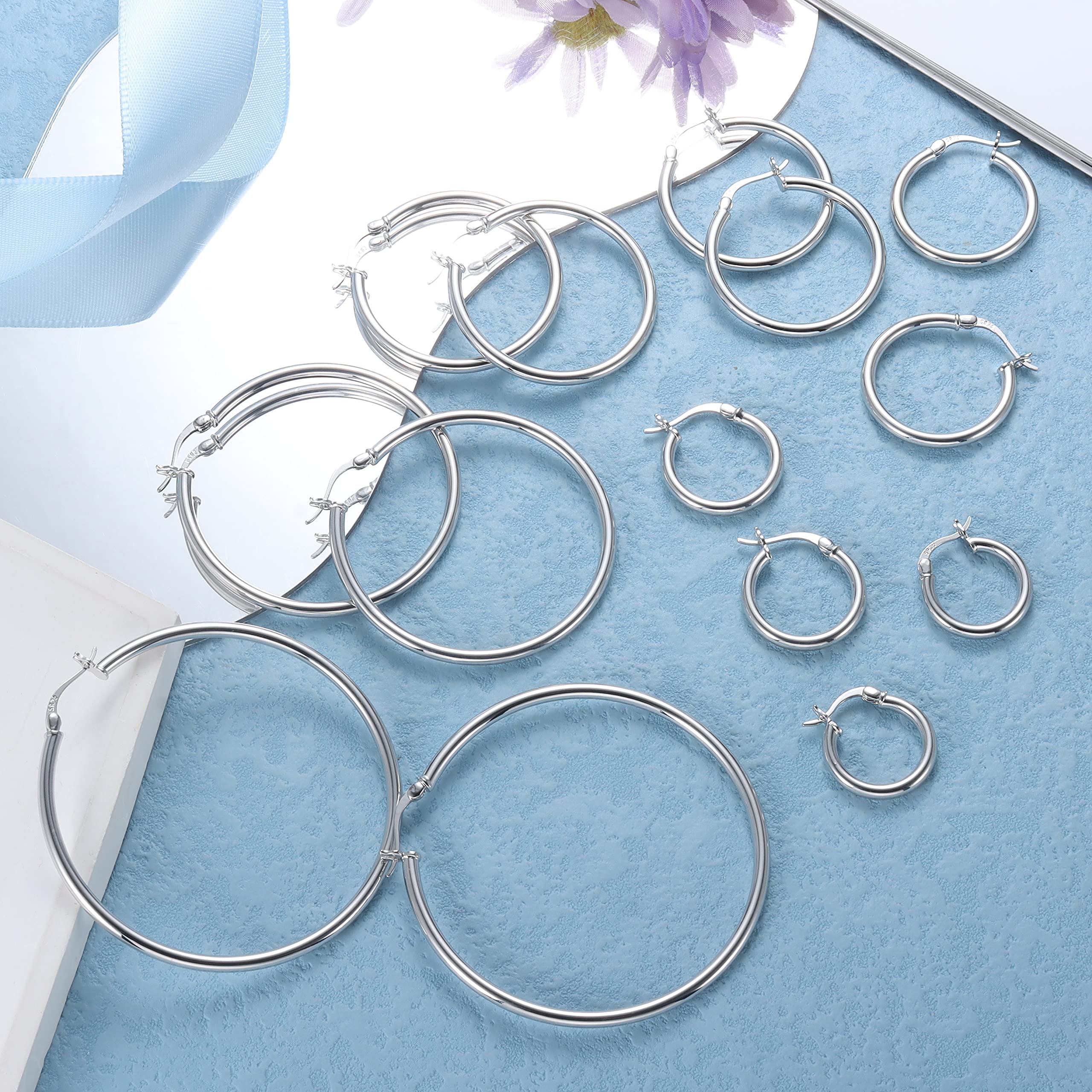 Chriscoco Orecchini Cerchio Argento 925 per Donna Ipoallergenico Leggero Orecchini a Cerchio 13/15/20/25/30/40/50mm