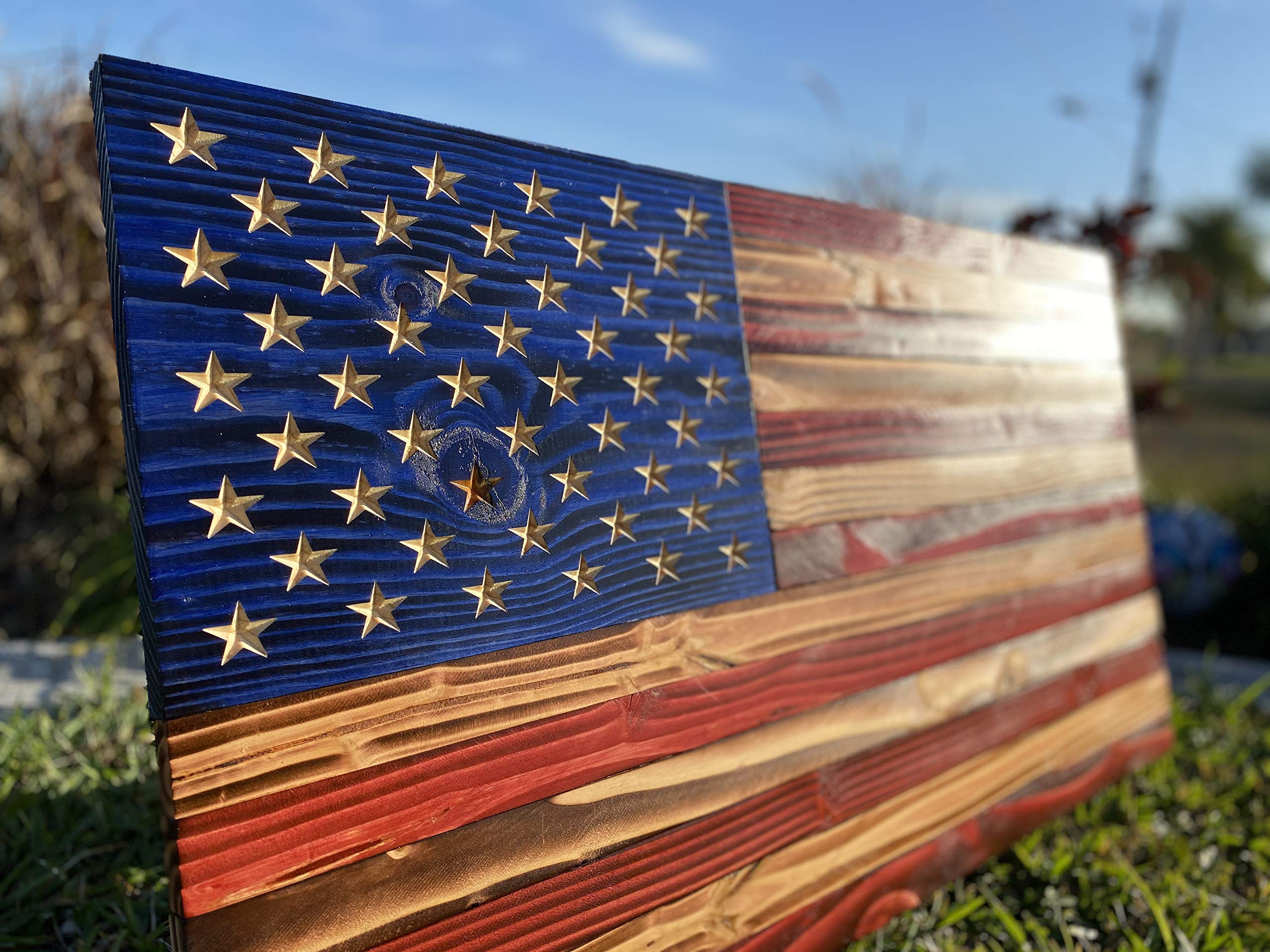 Handmade Burnt Wooden American Flag, Personalize, Rustic Home Wall Art, Indoor Outdoor Wood Decor, Great Gift!!