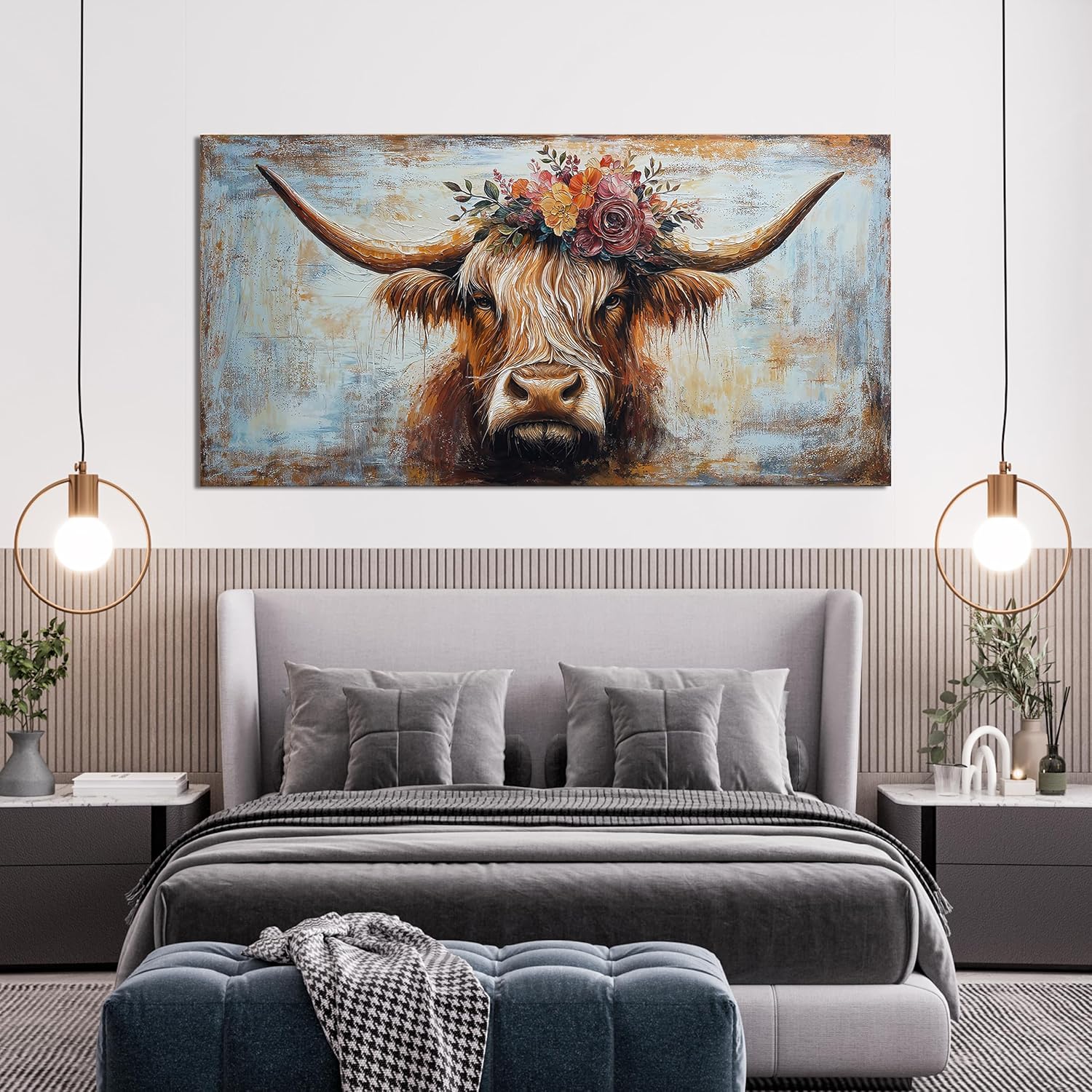 Canvas Wall Art Decor Wall Art Picutures for Living Room Artwork for Wall Decor Highland Cow Wall Art Prints Vintage Wall Art Decorations Art Work for Walls Home Bedroom Office Decor 20" X 40"