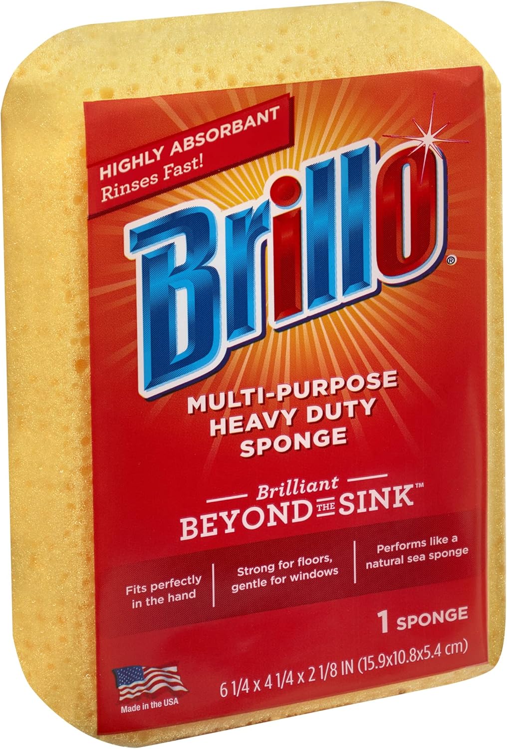 Brillo Multi-Purpose Heavy Duty Household Sponge, Strong, Long Lasting (Multi-Purpose Heavy Duty, 1 Count (Pack of 6))