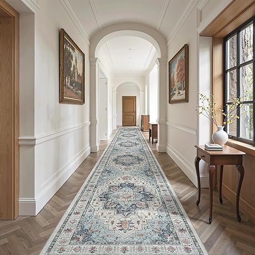 Miniatura 12 de Madane Alfombra lavable de 2 x 3 pies, alfombra de entrada pequeña, antideslizante, vintage, para entrada interior, alfombra de pelo bajo