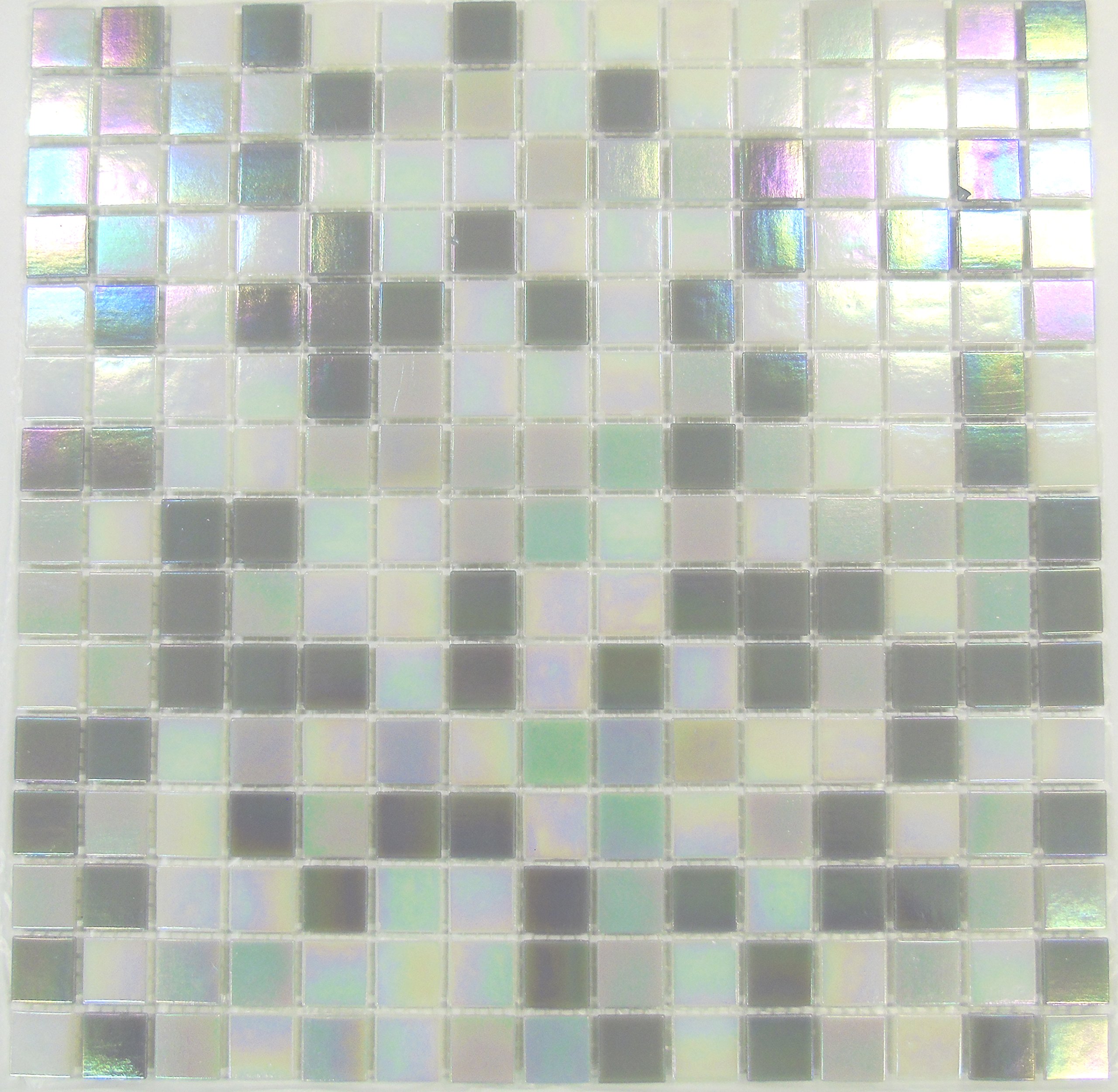 1 Sheet Grey & White Iridescent Mix Vitreous Glass Mosaic Tiles Sheet (MT0167)