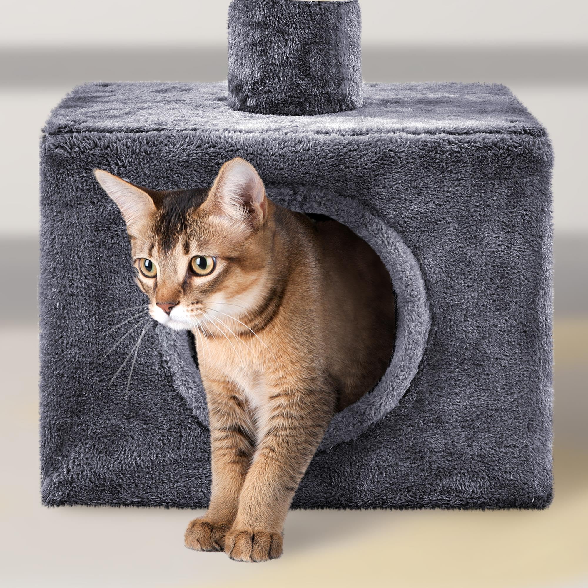 Abician Arbre à Chat du Plafond Poteau à griffer Réglable en Hauteur 226-265 cm avec Niche Chat Gris foncé