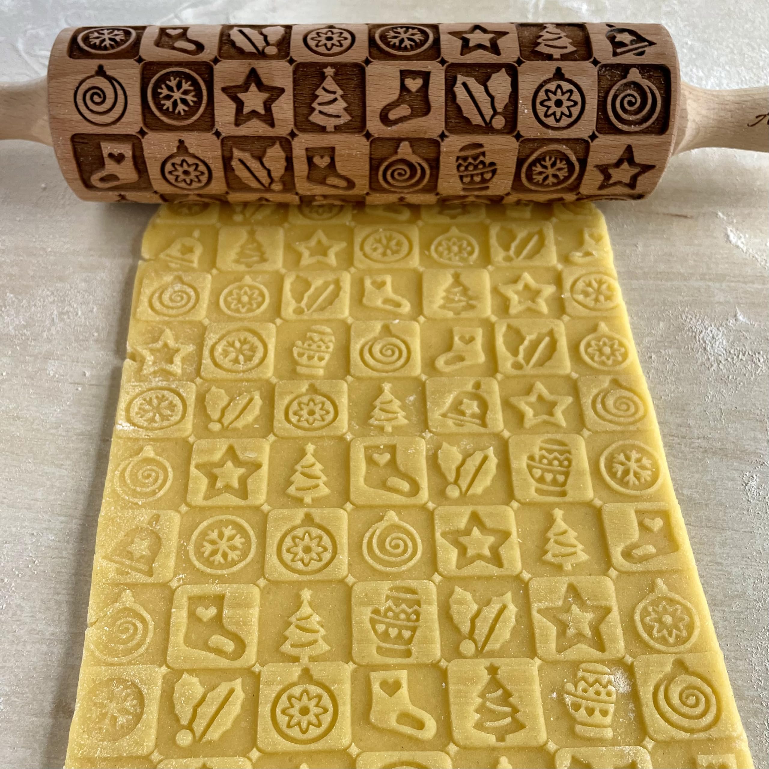 CHRISTMAS TILES Embossing Rolling Pin. Laser Engraved Dough Roller for Embossing Homemade Christmas Cookies by Algis Crafts - Image 2