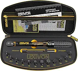 LEXIVON Kit de chave de torque para bicicleta de 1/4' Dr. 15 peças | Engrenagem de 72 dentes, clique de direção dupla tipo 2 ~ 26 Nm (17,7~230 '-lb) | Kit de manutenção portátil para bicicletas de estrada e montanha (LX-191)