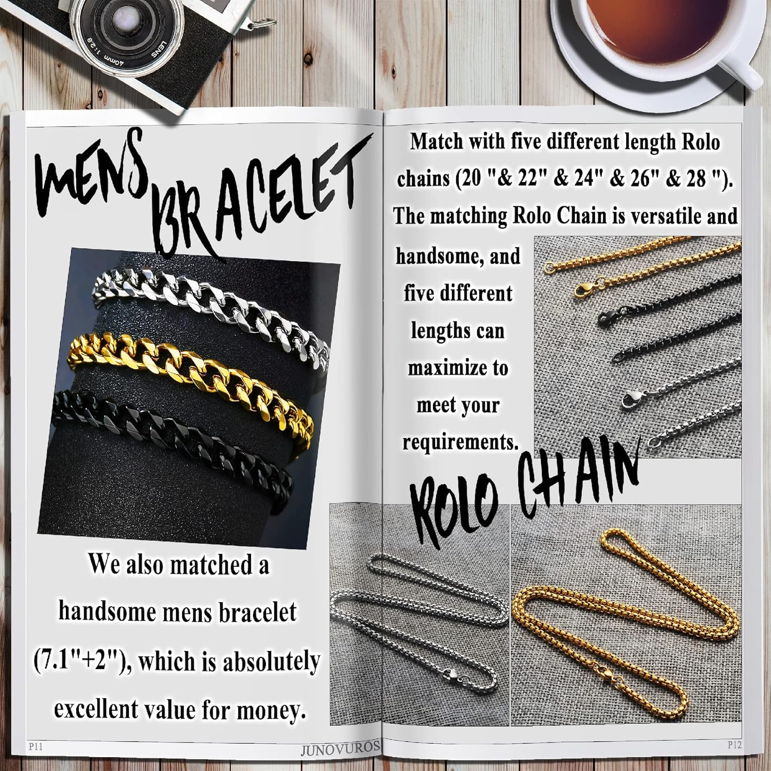 JUNOVUROS Large and Small Men's Cross Necklace Set with 5 Rolo Chains and 1 Cuban Bracelet, Jesus Christ Cross Religious Jewelry Gift, Silver/Gold/Black - Image 7