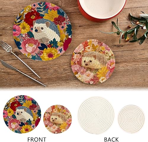 Miniatura 349 de Trivets for Hot Dishes Pots and Pans 2 PC Pot Holders Heat Resistant Cotton Round Potholders for Kitchen Countertop Decorative Autumn Maple Leaves